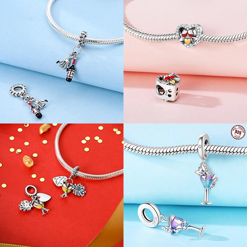 Original Charms Copper Wine Drink Ice Cream Guitar Beads Pendant Fit Bracelet Women Exquisite Jewelry Birthday Gift Making