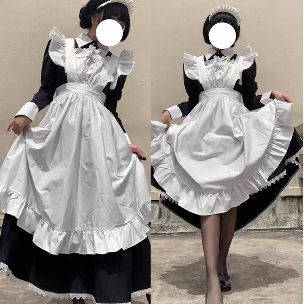 Sivrusn Maid Komplettes Set mit British Plus Perfekt für Schule Maid Niedliches Cosplay und Größe L Kostüm, Strumpfhose, Stil, Lang, Größe, Festivals, Cafés, Veranstaltungen,
