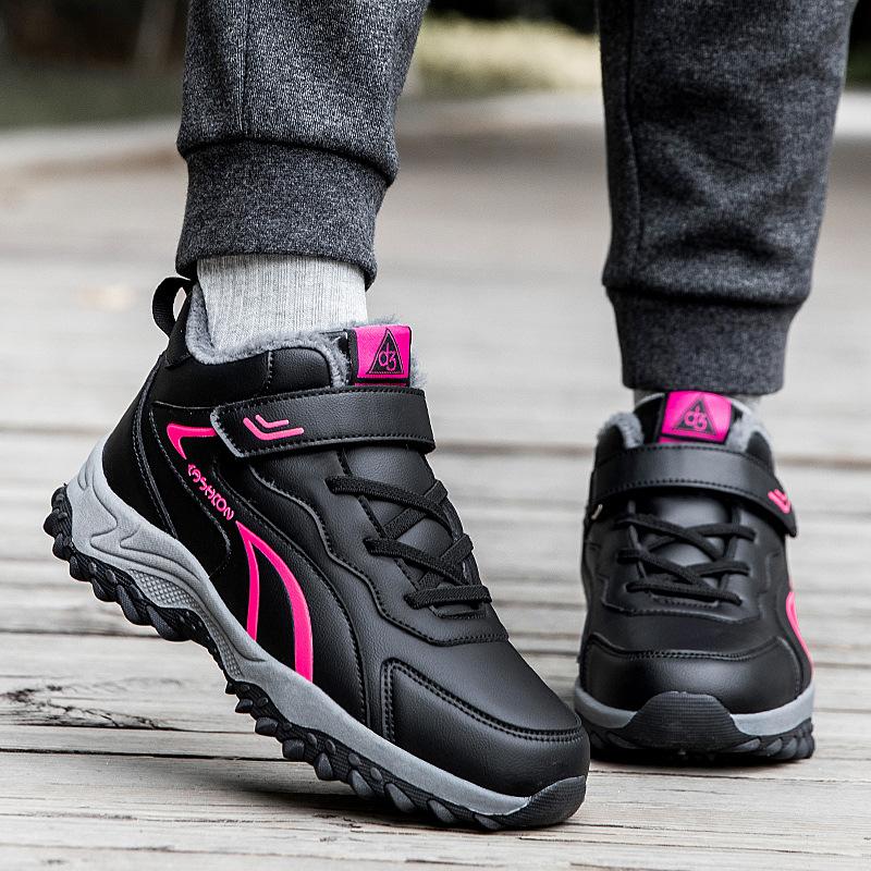 Winter Middle-aged and Elderly Outdoor Large Cotton Shoes Men and Women Elderly Shoes Leather Surface Waterproof Walking Shoes Velvet Sports Snow Sho