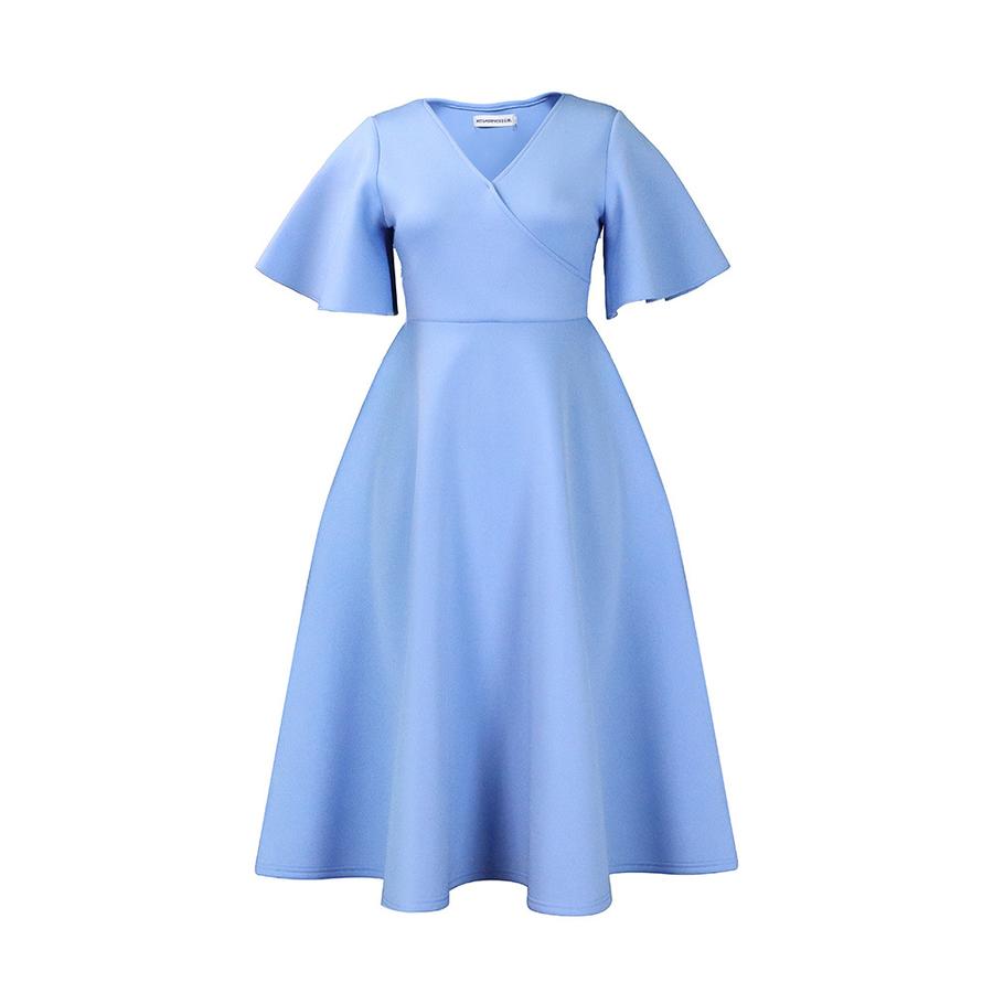 Neues Damenmode Elegantes Kleid mit Glockenärmeln und V-Ausschnitt