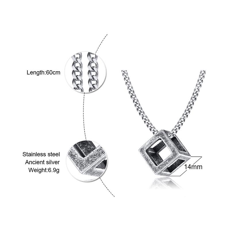 Vnox Retro Hollow Cube Pendant for Men Stainless Steel Square Vintage Necklace Punk Geometric Collier 24" Chain