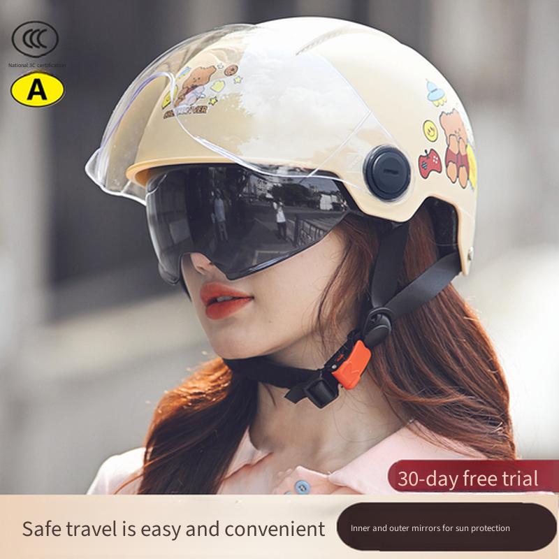 Dual-Visor Half Helmet for Electric Motorcycle Scooter, All-Season Sun Protective Safety Riding Helmet for Men Women