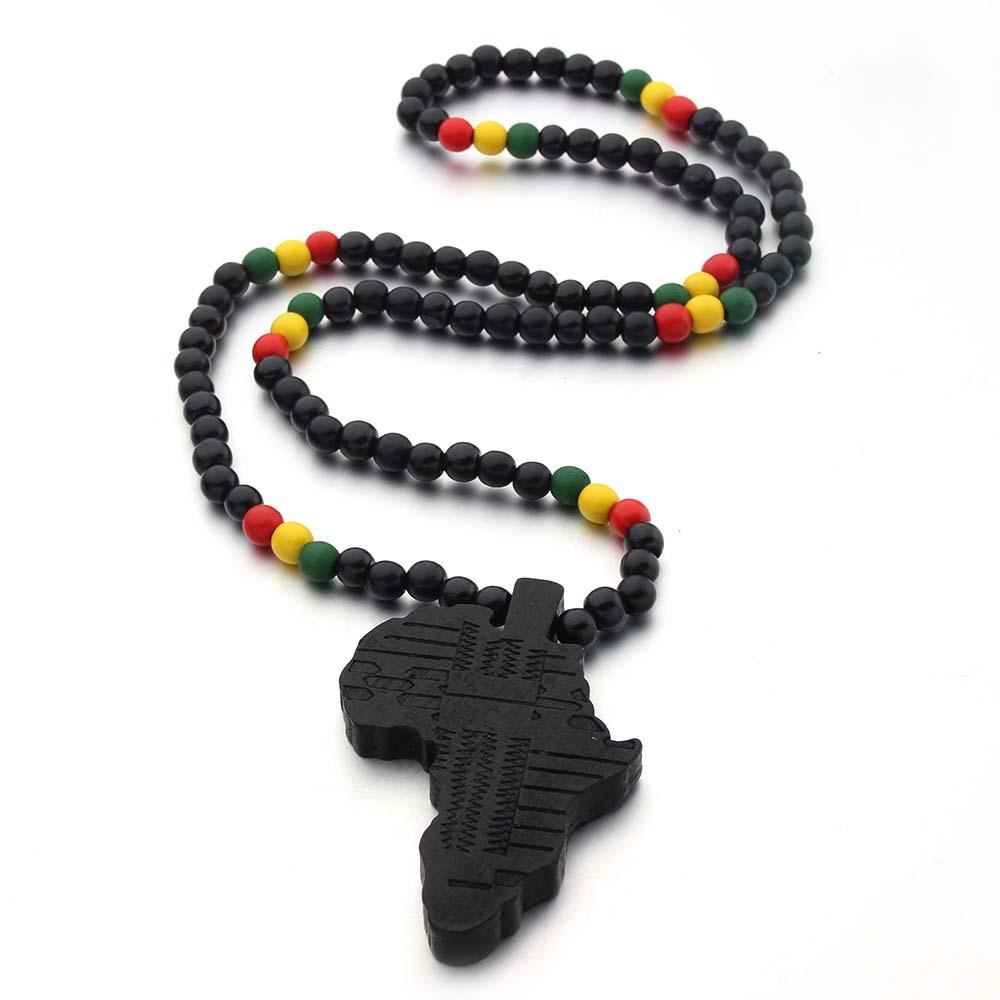 Arrival Africa Map Necklace For Men And Women Wooden Pendant Bead String Necklace Hip Hop Jewelry