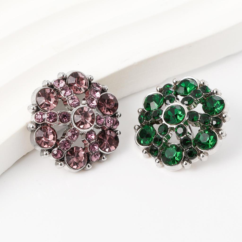 Luxury Rhinestone Metal Retro Buttons - Colorful Hollow Diamond Design with Alloy Base, Decorative Accessories