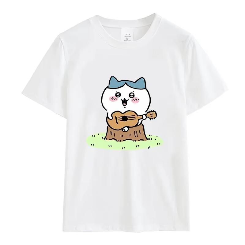 Miniso Chiikawa Cartoon Women Summer Cotton Funny T-Shirts Round Collar Clothes Short Sleeve Clothing Classic Casual Loose Tops