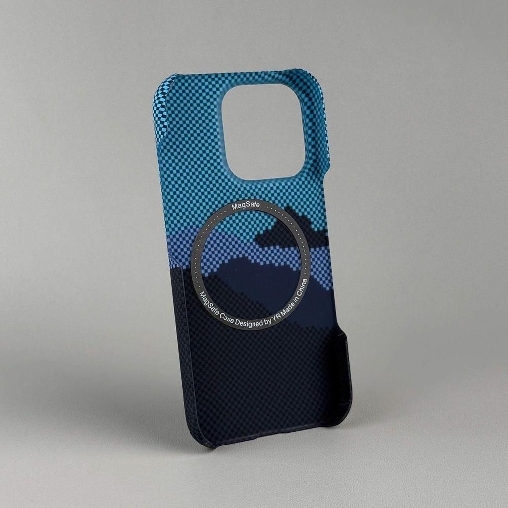 Kevlar Magnetic Case for iPhone 17 Pro Max - Sunset Mountains Design, Thin, Lightweight, Anti-drop