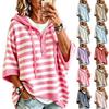 Maglione da donna casual con cappuccio in maglia, vestibilità larga, a righe, manica lunga, pullover