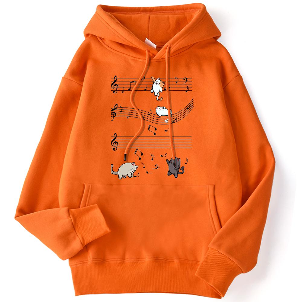 Women's Hoodie Musical Cats Music Note Printed Sweatshirt Long-sleeved Strecth Comfortable Hooded Women's Pullover