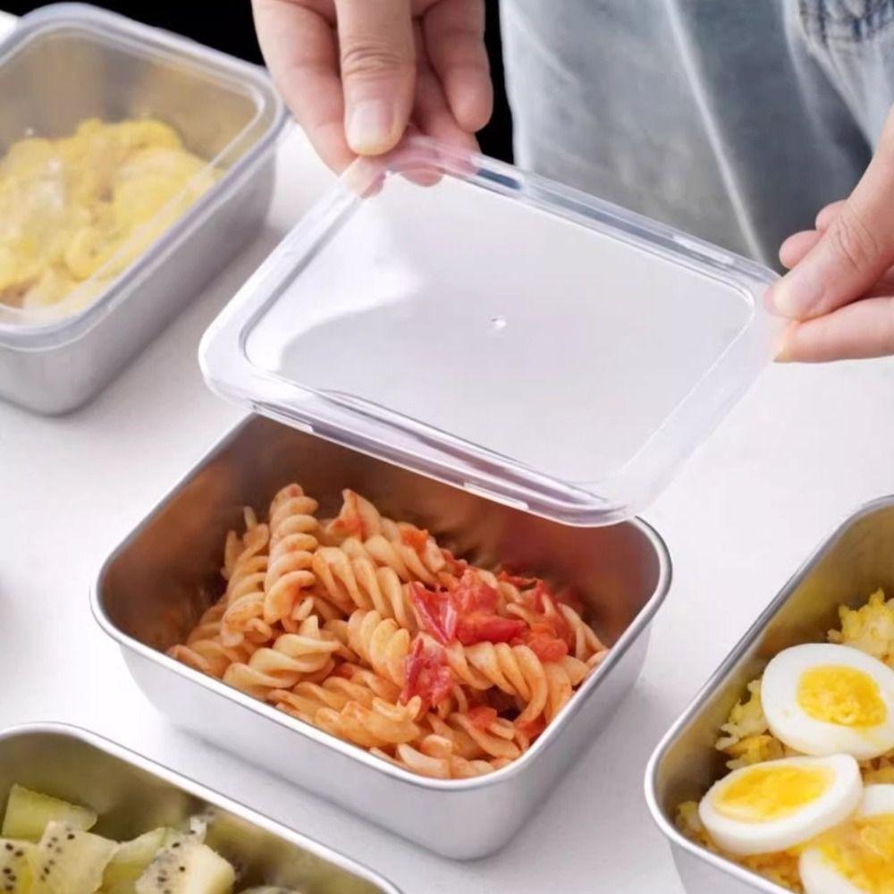 6Pcs with Lid Preservation Box Convenient Food Grade Sealed Box Stainless Steel Food Plate  Kitchen