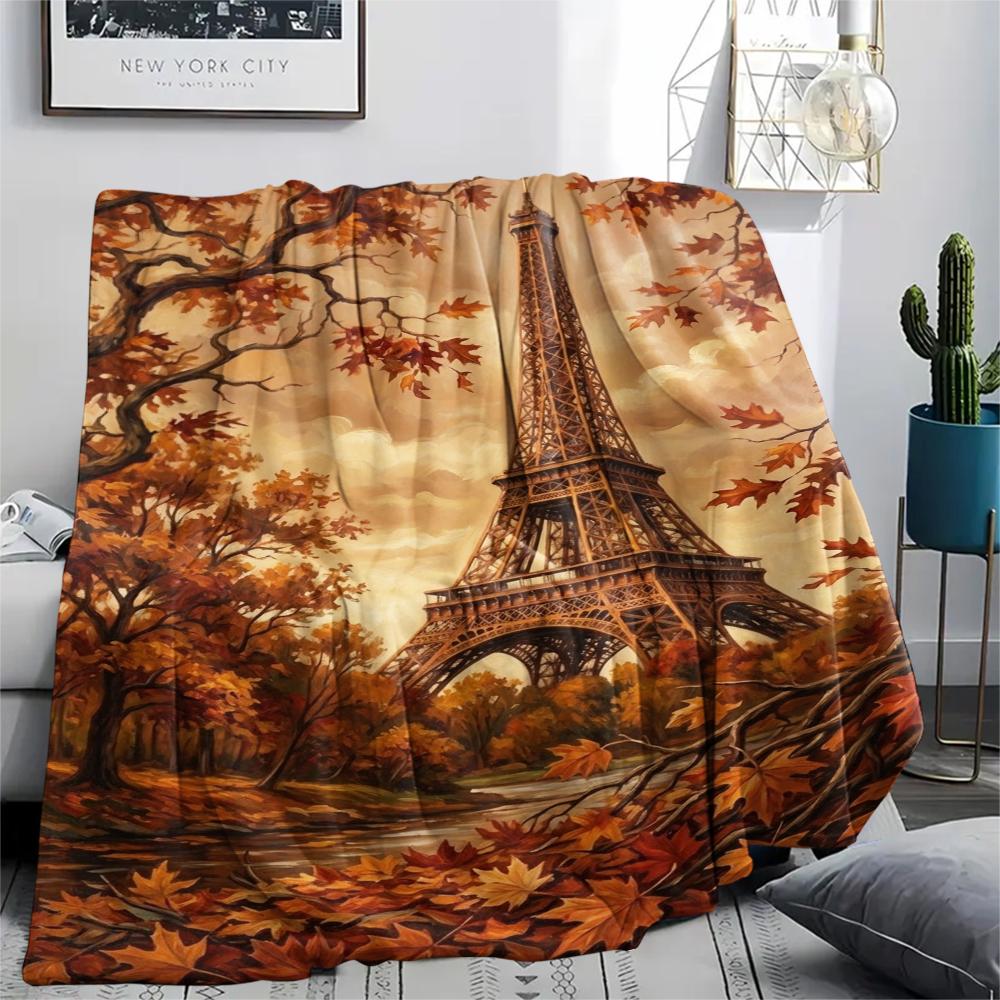 Paris Eiffel Tower Print Flannel Blanket, High quality Comfortable for All Seasons, Home Decor, Warmth and Comfort, Perfect for Christmas Gifts85