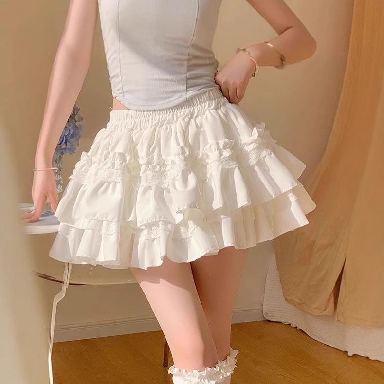 Women s Summer White Lace Ballet Style High Waist Slimming Skirt Small