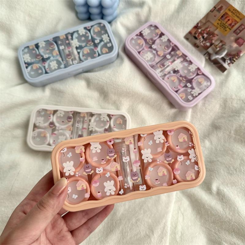 Cute Portable Cartoon Dog Bear Eye Contacts With Mirror Contact Lens Case Colored Lenses Container Box For Party Travel Set