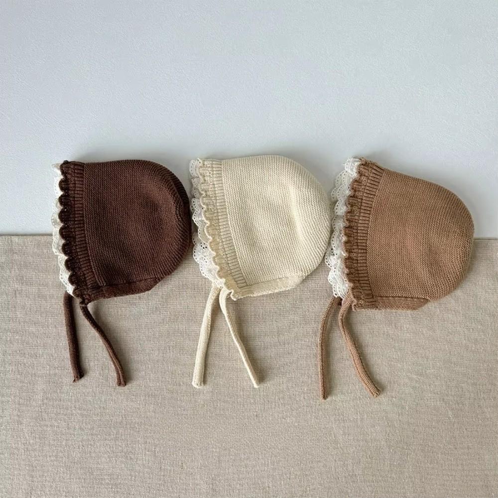 Ruffle Lace Ear Protection Cap Solid Color Knitted Wool Hat New Autumn Winter Cap Boys Girls