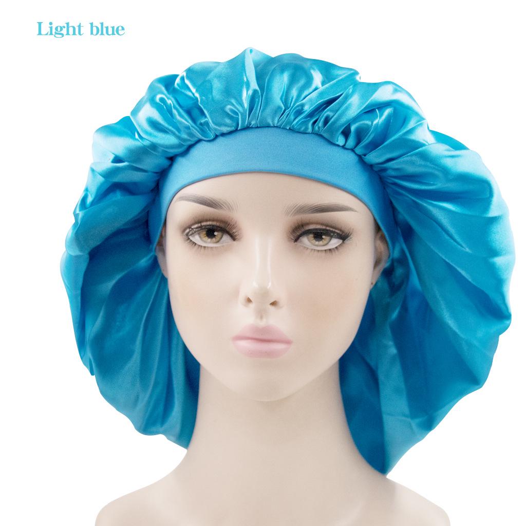 Extra Large Satin Sleep Cap with Elastic Wide Brim - Solid Color Chemotherapy Hat Adjustable