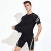 Herren Badeshorts Wassersport Oberteil O-Ausschnitt Kurzarm Slim Fit Elastisch Atmungsaktiv Schnelltrocknend Gestreift Knielange Hose Surfen Waten Sport