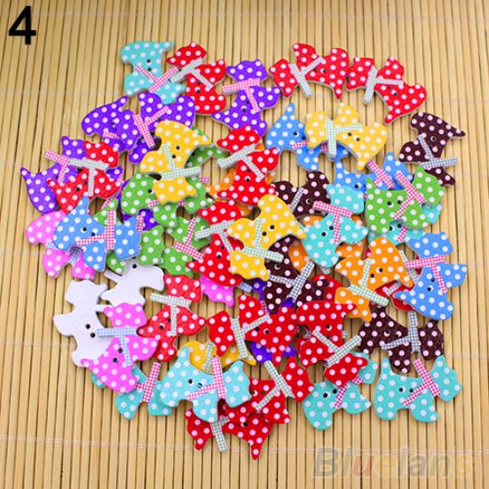 50pcs Lovely Sewing Cartoon Animal Elphant Dog Scrapbooking 2 Holes Wood