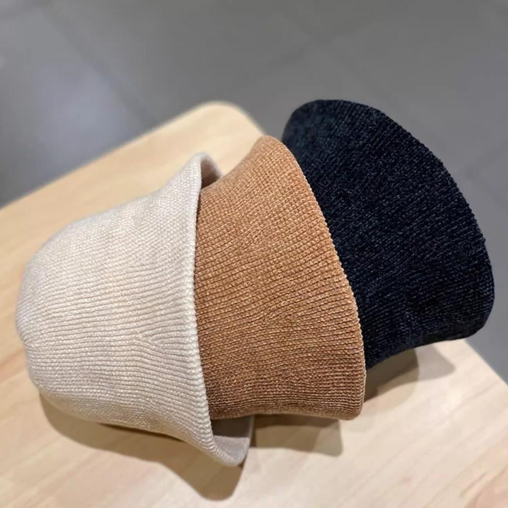 British Style Women Panama Cap Chenille Bucket Hat Sweet Knitted Fisherman Hat  Ladies