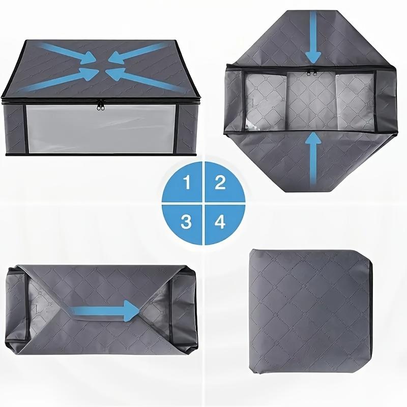 Non-Woven Fabric Storage Bins with Large Clear Windows Zipper Closure Foldable Organizer Boxes for Clothes Bedding Toys Blankets