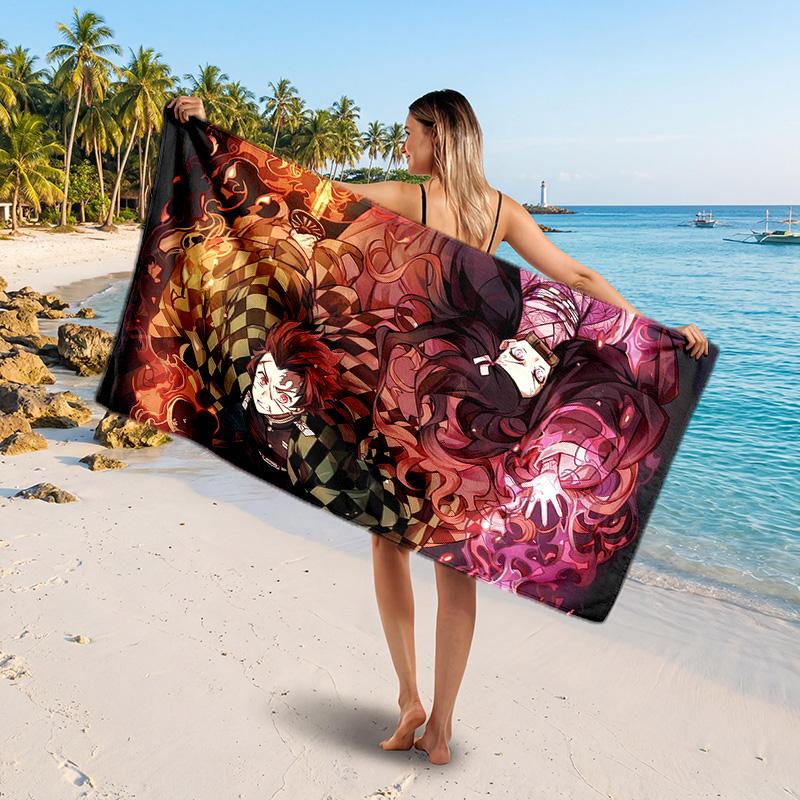 Demon Slayer Printed Swim Towel, Portable Water Absorbent Towel for Beach Camping Daily Bathroom Use