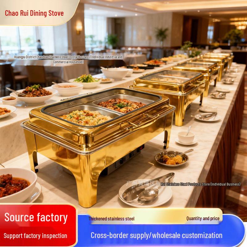 Stainless Steel Electric Buffet Stove with Hydraulic Flip Cover for Heat Preservation