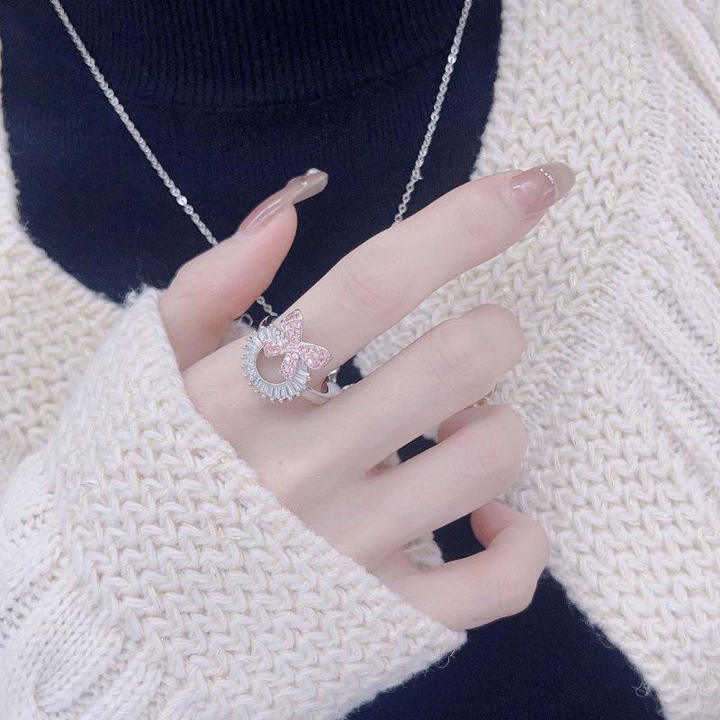 Elegant Pink Bow Jewelry Set: Ring, Earrings, Necklace - Versatile & Stylish Gift for Women
