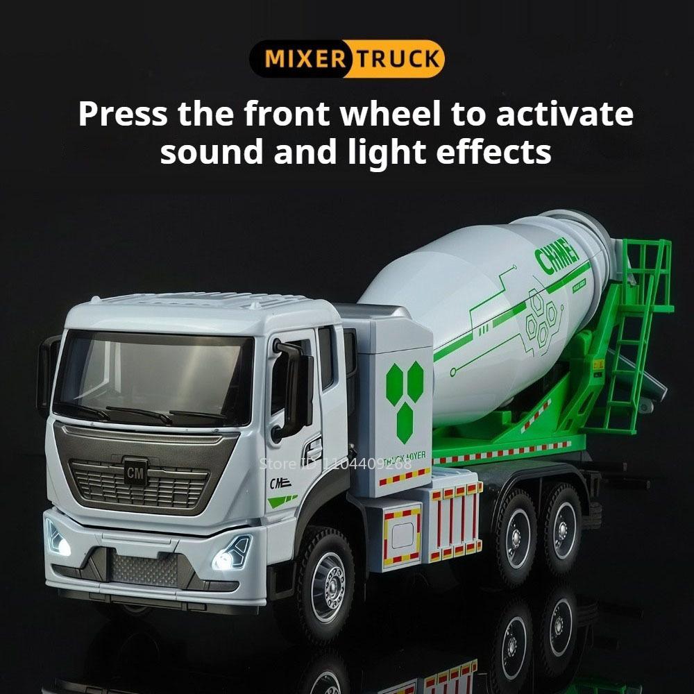 1:32 Mixer Truck Dump Truck Model Toy Car Alloy Diecast Sound Light Pull Back Miniature Engineering Vehicle Models Toys for Kids
