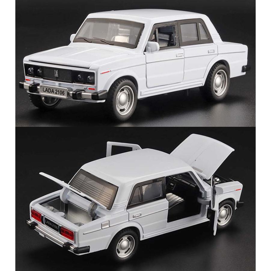 1/32 Scale LADA 2106 Diecast Car Model Toy, Pull Back Toy Vehicle with Sound and Light for Kids Toddler Boys Girls Gift Collection