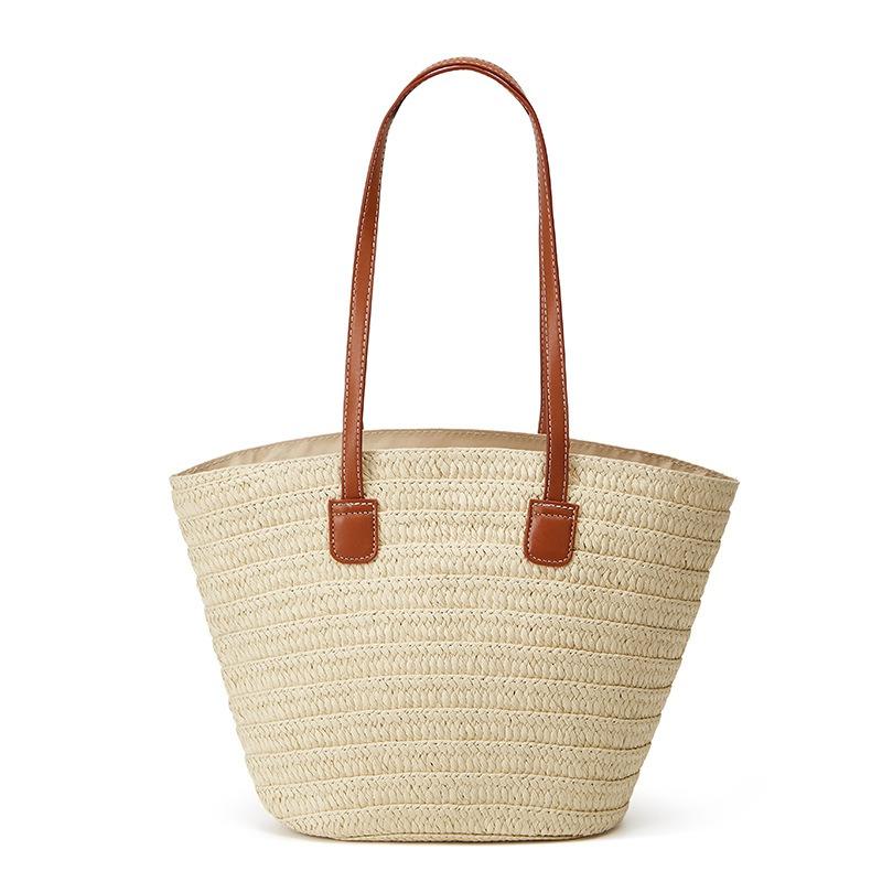 Handgefertigte Strohtasche mit großem Fassungsvermögen für Damen, Sommerneuheit, Urlaubs-Strand-Strohtasche, gewebte Eimertasche, Tragetasche