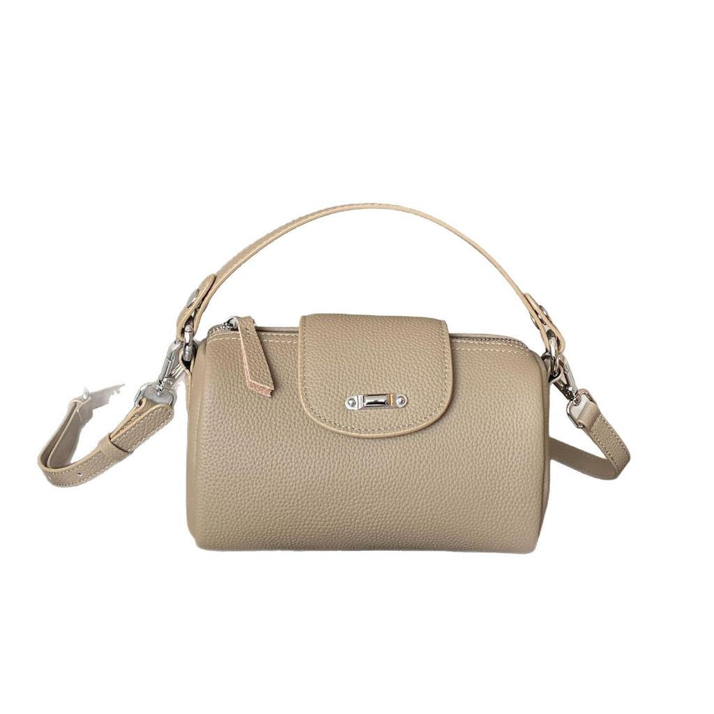 Cowhide Versatile Women's Bag One Shoulder Crossbody Change Stylish Simple Practical Soft Leather Round Barrel Pillow Bag