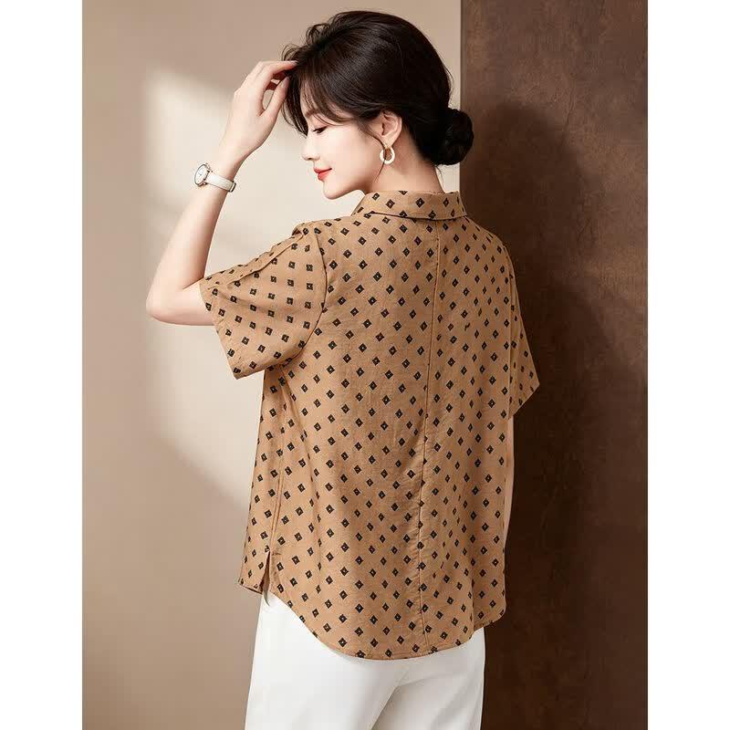 Women's Polka Dot Lapel Short Sleeve Blouse