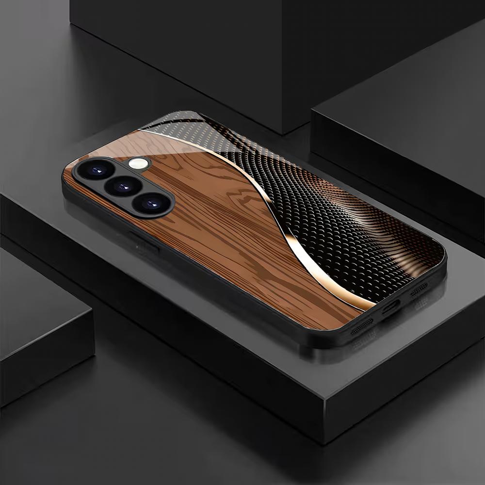 Tempered Glass Phone Case Suitable for Samsung Galaxy S26 S25 S24 S23 S22 S20FE/Ultra/Plus Simple Brown Texture Shock Absorption