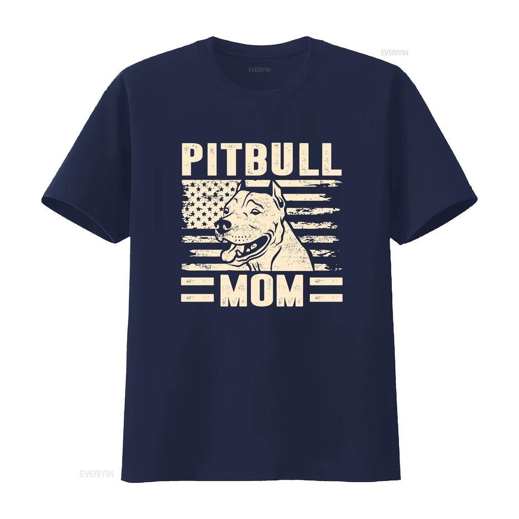 Pitbull Mom T Shirt Dog Mother Mama Lover Owner Woman Vintage Washed Casual Top For Everyday Wear Homme Graphic Versatile