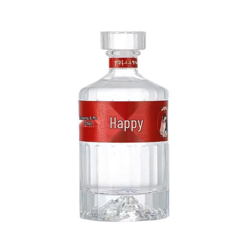 Elegant Transparent Wedding Wine Bottle - One Jin Package, White Design, Complete Set, In-Stock