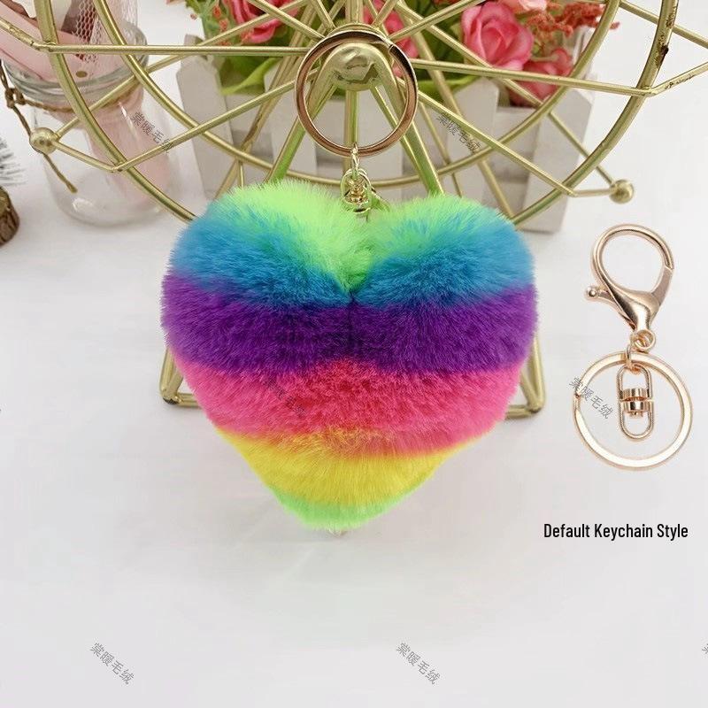 Breloc Pandantiv Inimă Blană Imitată - Charm Minge de Pluș 9cm pentru Genți și Accesorii de Îmbrăcăminte