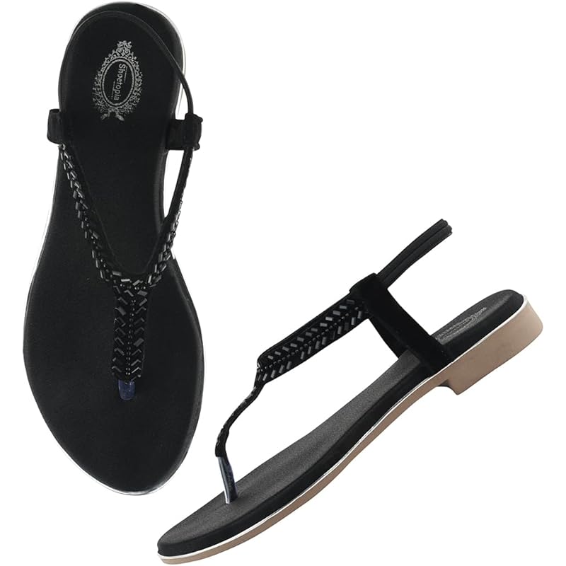 Shoetopia Women'S Snd-173 Black Flat Sandal-5 Kids Uk (Snd-173-Black)-Eu38