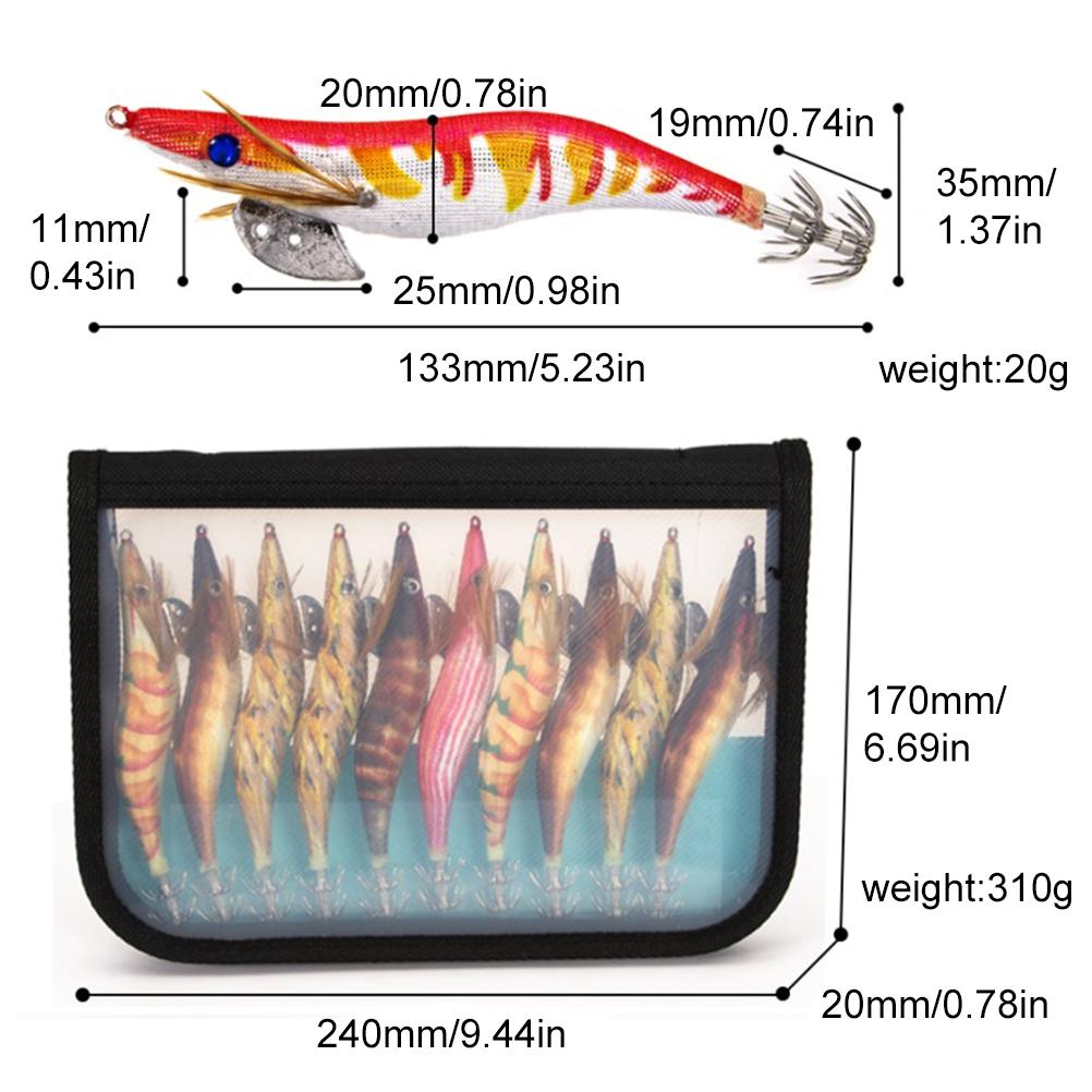 Luminous Wood Shrimp Squid Hook Lures Shrimp Bait with Squid Jigs Hooks Cuttlefish Sleeve Jig Hooks