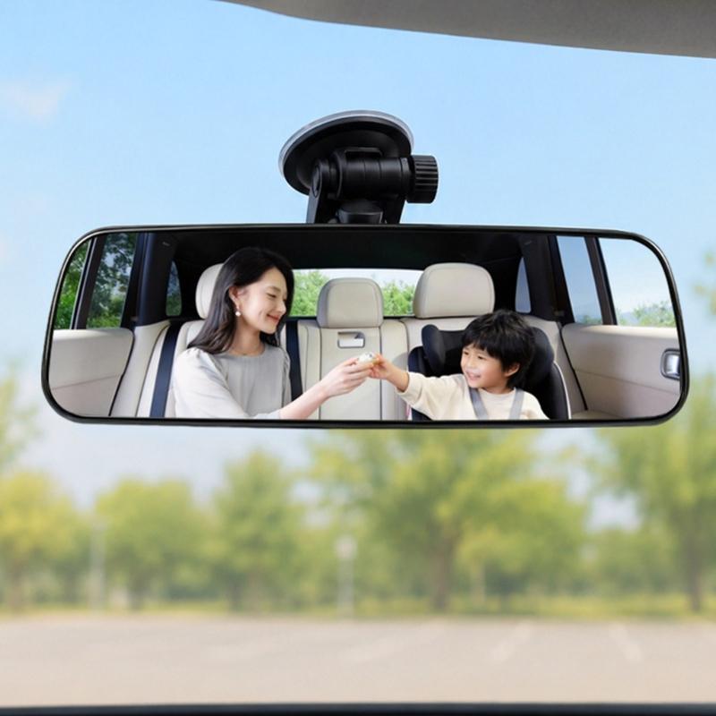 Universal Replacement Inside Car Mirror, Black Rear View Mirror with Suction Cup Mount, Adjustable Bracket, and 22 x 6 cm Mirror Panel Area Use