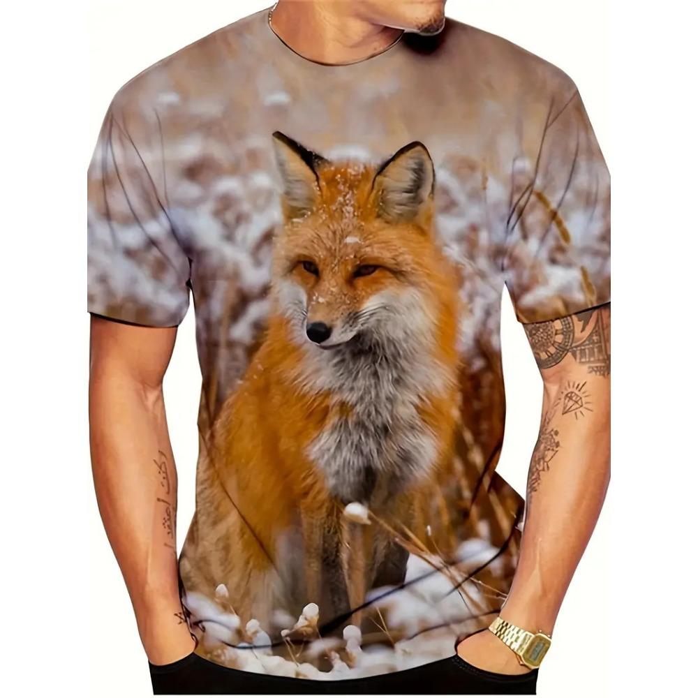 Novelty Fox Graphic 3D Printed Men T-Shirts Hip Hop Personality Round Neck Tees Short Sleeve Tops Harajuku Y2k Men Kids Clothing
