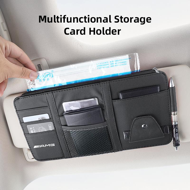 Leather Car Sun Visor Organizer Storage Pocket Bag Glasses Clip Card Holder For Mercedes Benz AMG GLC W203 W206 W220 W205 W211 AL8