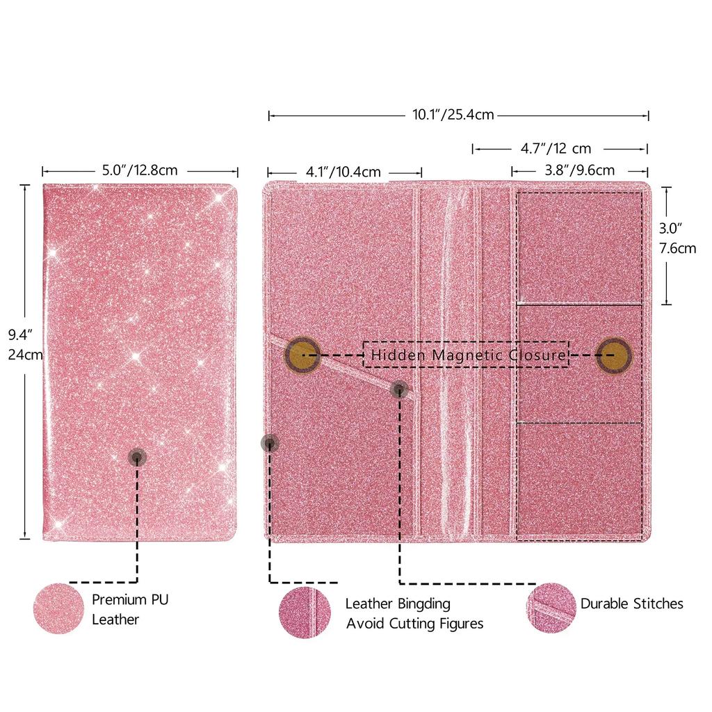 PU Leather Glittering Card Holder Car Insurance Document Protector Registration Certificate Wallet Organizer