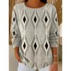 Women'S Vintage Geometric Pattern Printed Loose Long Sleeve T-Shirt, Elegant Comfortable Breathable, Suitable for Casual Outing