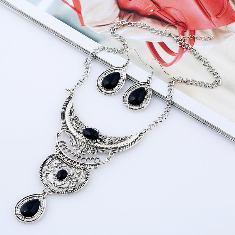 Vintage Water Drop Alloy Necklace And Earring Set For Boho Style Females
