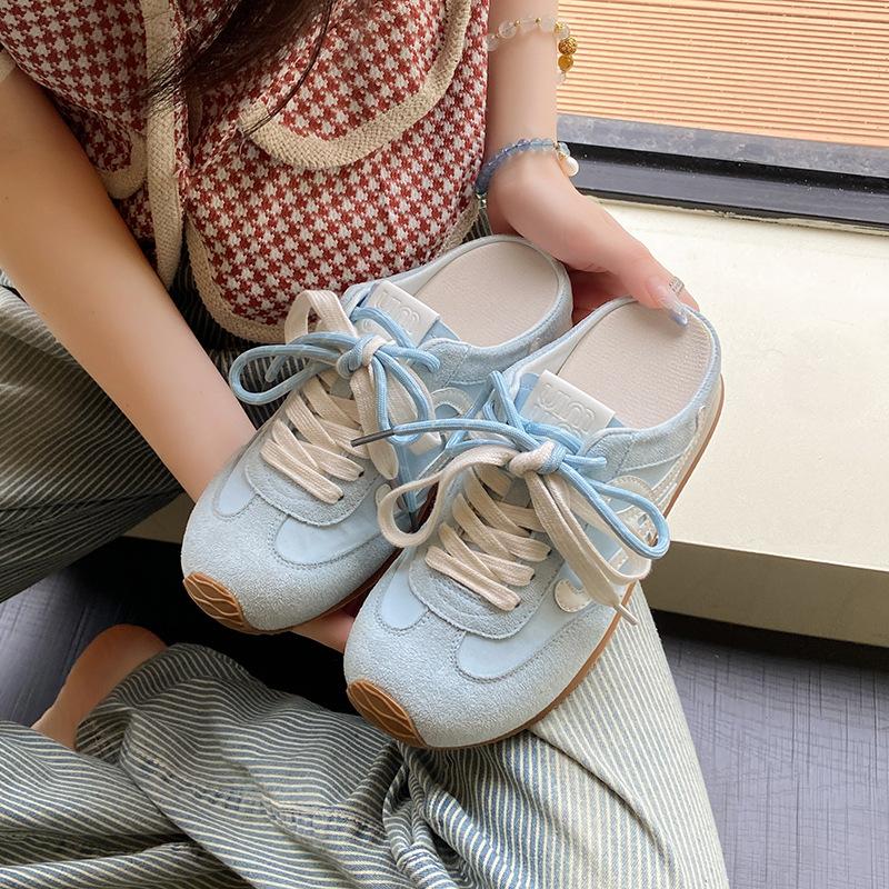 Ugly cute lace-up bag head half-drag inner height-increasing shoes 2025 summer new outer wear one-pedal versatile flat-bottomed cool slippers