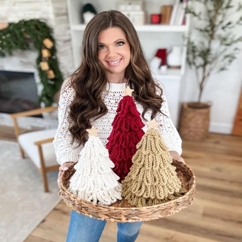 1 Piece of Cartoon Hand-woven Christmas Tree Desktop Decoration Ornaments Christmas Simulation Christmas Tree