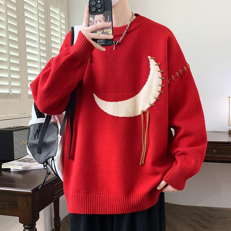 

Мужской свитер с круглым вырезом Anyang - Осень/Зима 2024 Модный свободный трикотаж 4XL красный