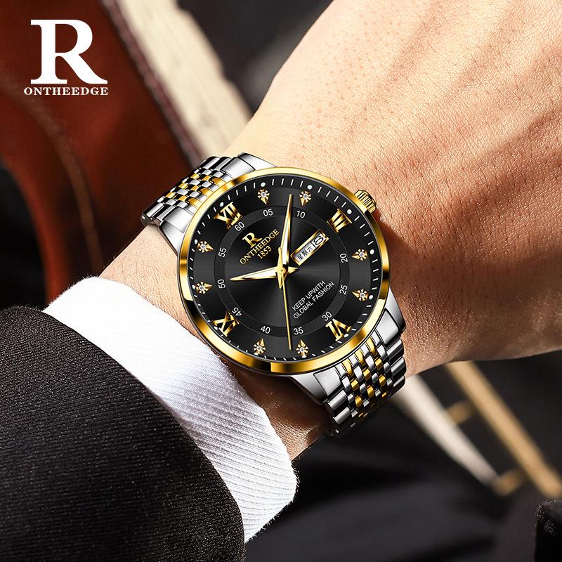 

Luminous Waterproof Ultra-Thin Men s Quartz Watch with Double Calendar Silver Black Steel [Gift Box Included]