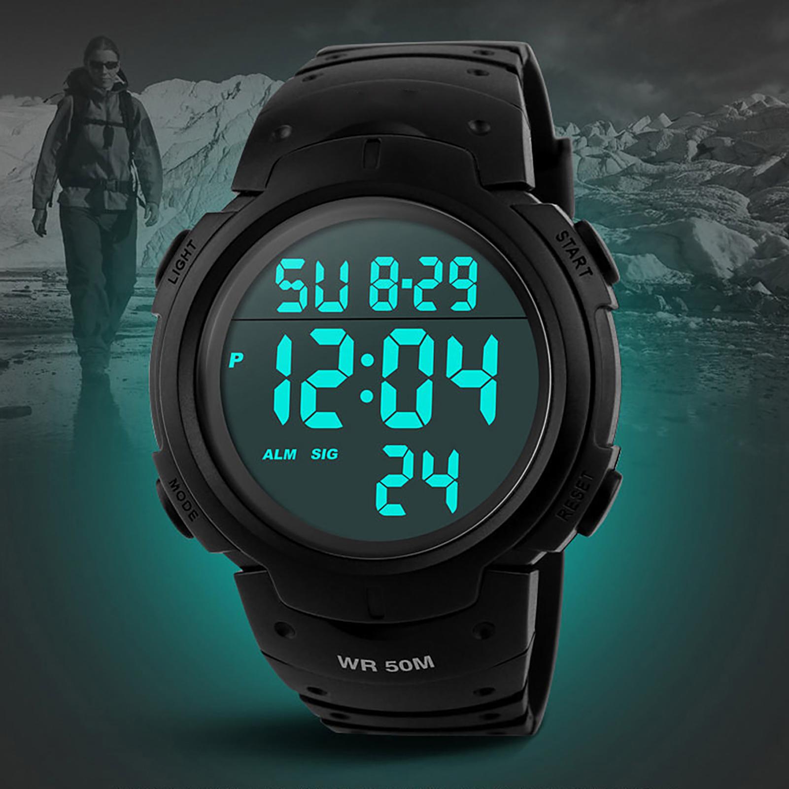 

Мужские цифровые часы, секундомер, светящиеся часы с сигнализацией чёрный