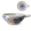 Hasami Ware Small Bowl with Made In Flower Center by Isayama Kiln Handle, Japan, Pattern, Blue,