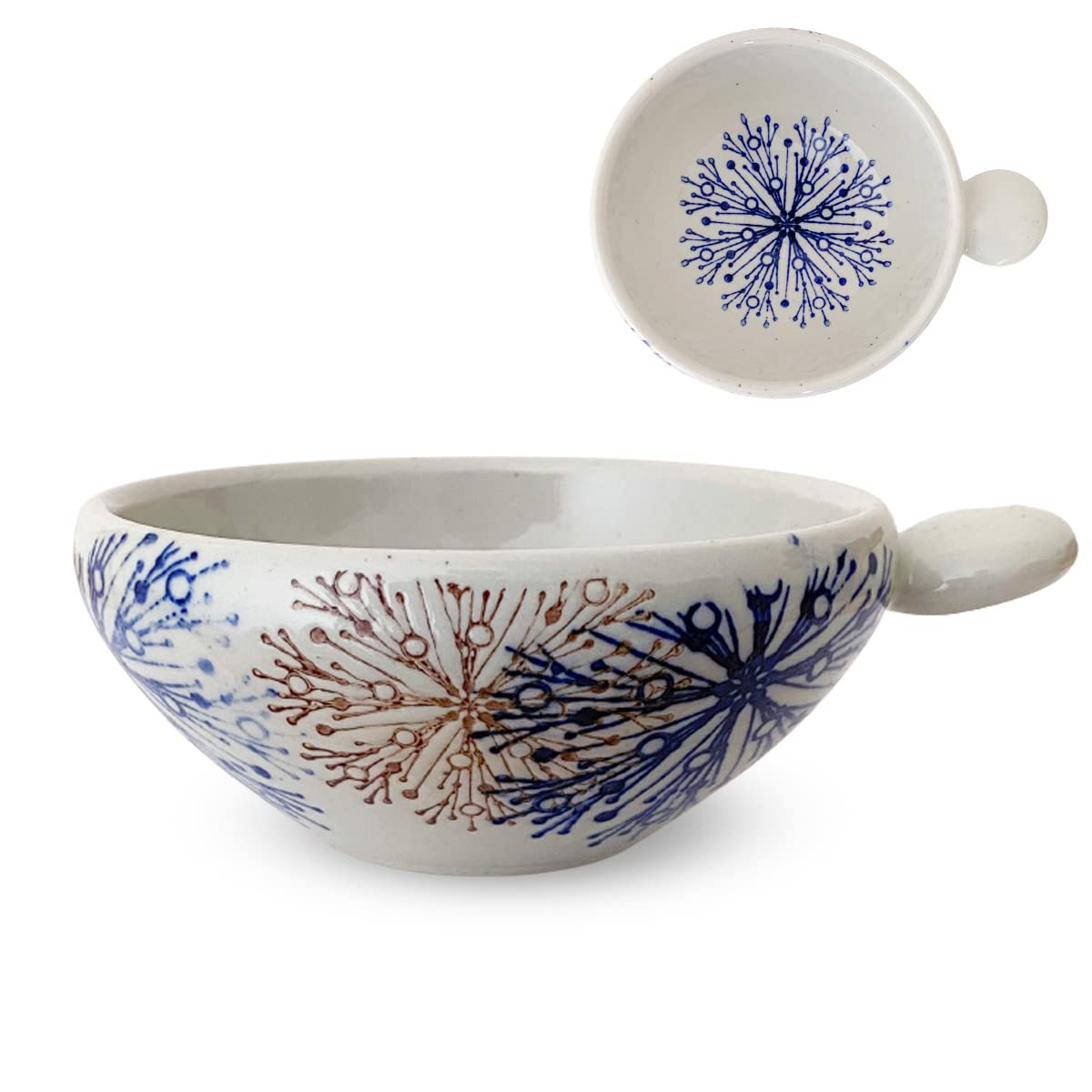 Hasami Ware Small Bowl with Made in Flower Center by Isayama Kiln J-Kitchens Handle, Japan, Pattern, Blue, синий