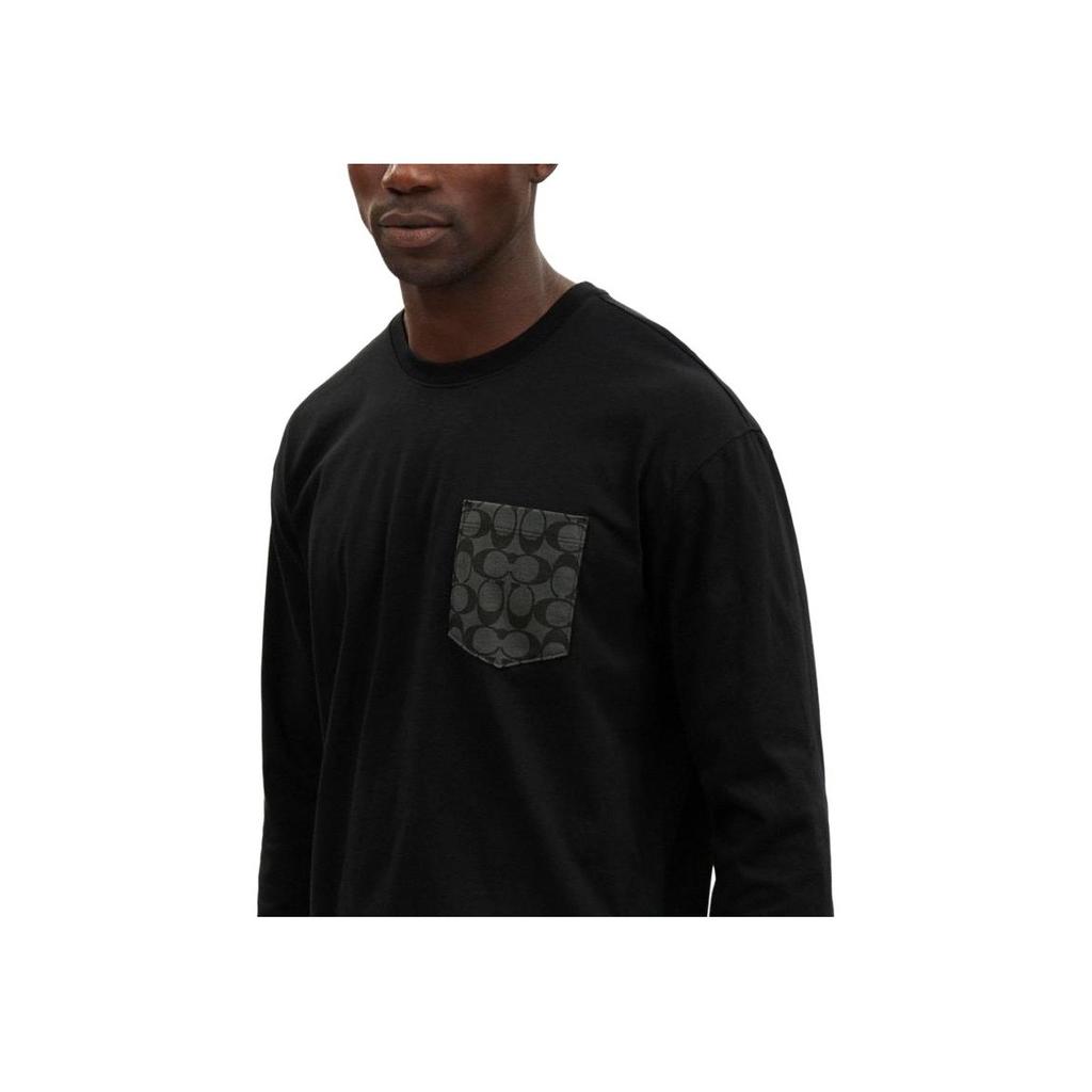 Coach Pattern Printed Pullover Round Neck Drop Shoulder Long Sleeve T-Shirt Men T-Shirts Black CO788-BLK